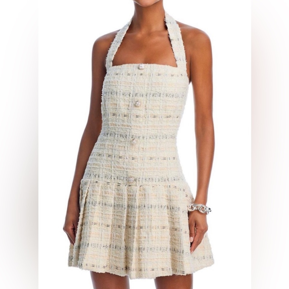 Aqua Cream Tweed Halter Mini Dress